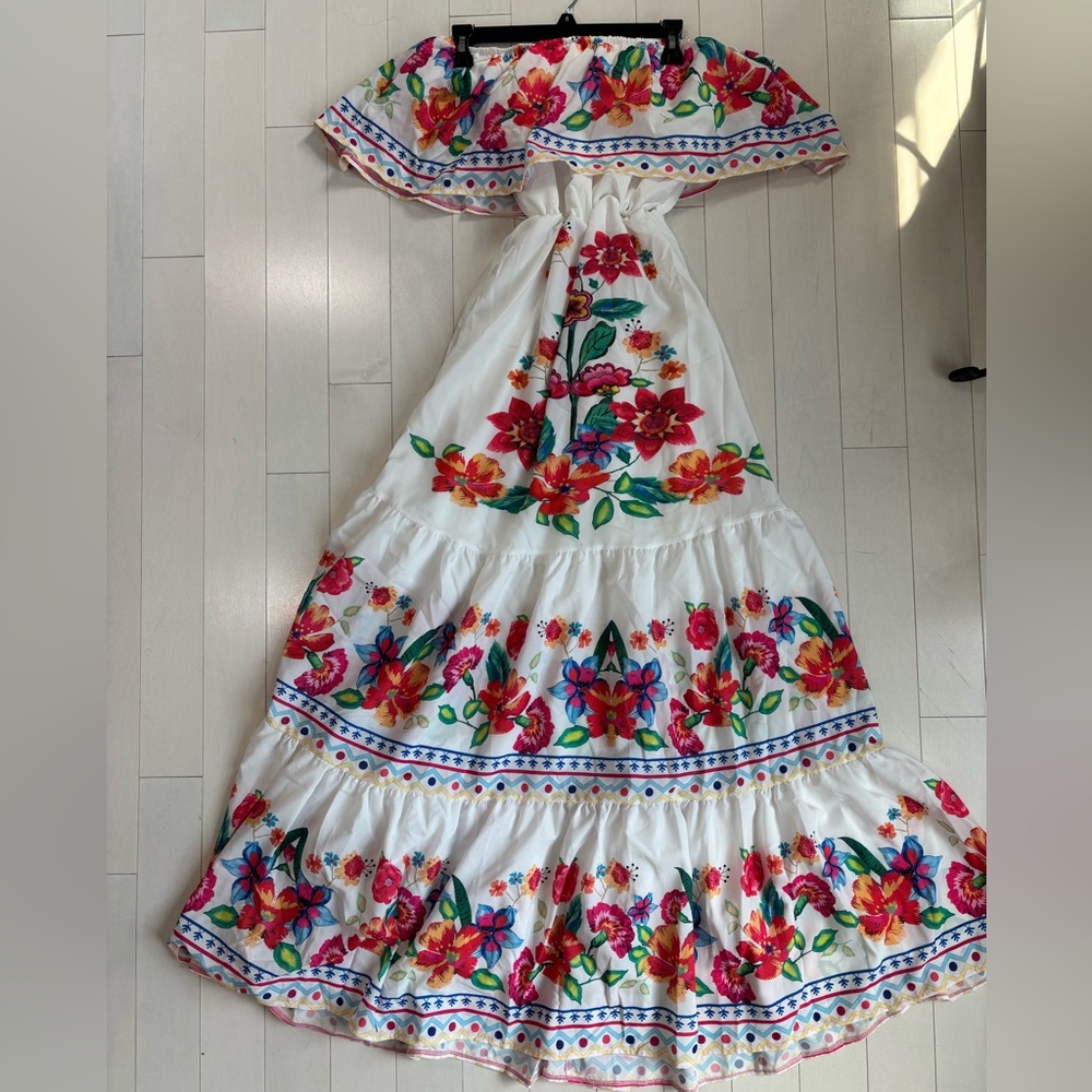 Floral Embroidered Off-Shoulder Maxi Dress